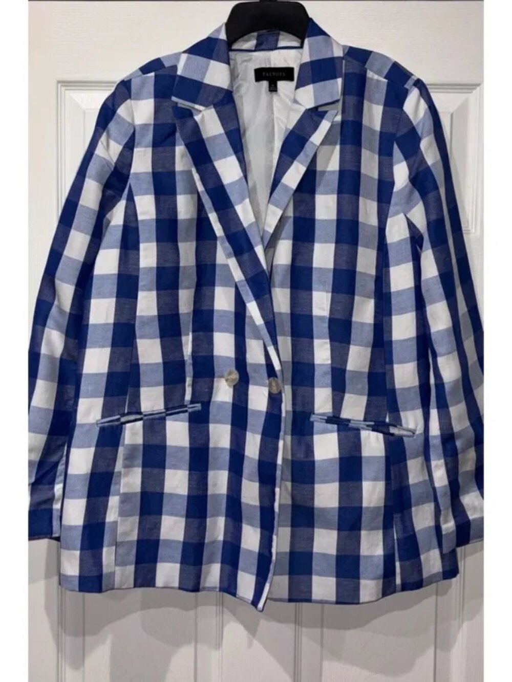 Talbots Plaid Linen Blend Blazer Jacket Women's Size 14